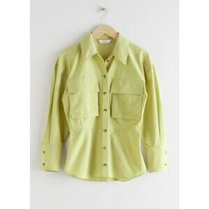 & OTHER STORIES Voluminous Utility Shirt Sz 4 Green Button Down